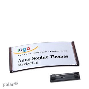 Namensschild mit Nadel polar® transluzent, anthrazit | 65 x 30 mm