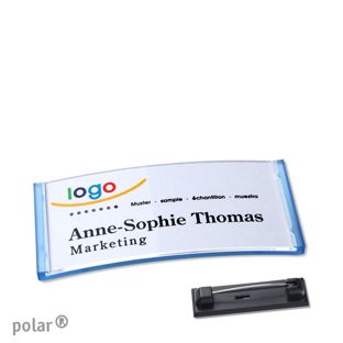 Namensschild mit Nadel polar® transluzent, blau | 65 x 30 mm