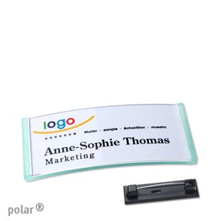 Namensschild mit Nadel polar® transluzent, grün | 65 x 30 mm