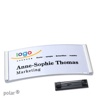 Namensschild mit Nadel polar® edelstahl | 74 x 34 mm