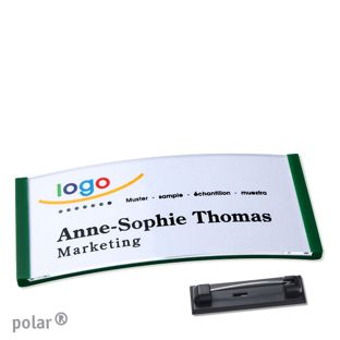 Namensschild mit Nadel polar® grün | 74 x 34 mm