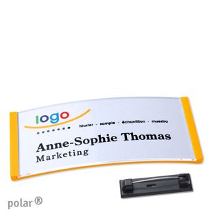 Namensschild mit Nadel polar® gelb | 74 x 34 mm