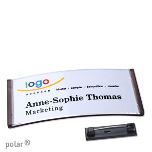 Namensschild mit Nadel polar® transluzent, anthrazit | 74 x 34 mm