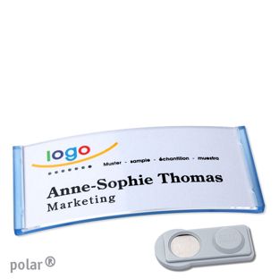 Namensschilder polar®, magnetisch smag® Magnet | transluzent, blau | 74 x 34 mm