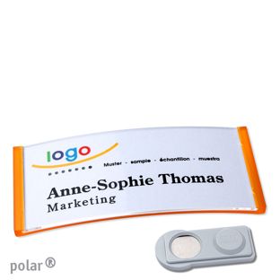 Namensschilder polar®, magnetisch smag® Magnet | transluzent, orange | 74 x 34 mm