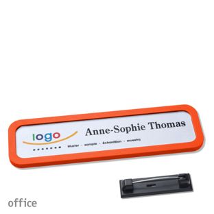Namensschild mit Nadel OFFICE orange | 75 x 17 mm