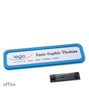 Namensschild mit Nadel OFFICE mittelblau | 75 x 17 mm