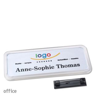 Namensschild mit Nadel OFFICE transparent | 75 x 27 mm