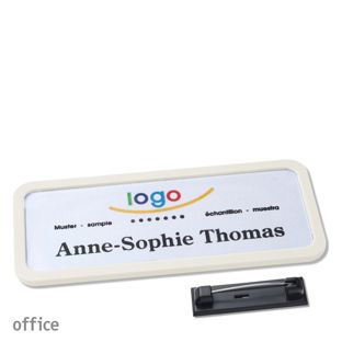 Namensschild mit Nadel OFFICE weiß | 75 x 27 mm