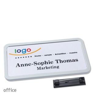 Namensschild mit Nadel OFFICE hellgrau | 75 x 37 mm