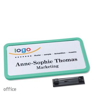 Namensschild mit Nadel OFFICE pastellgrün | 75 x 37 mm