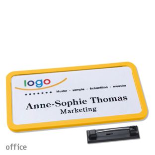 Namensschild mit Nadel OFFICE gelb | 75 x 37 mm