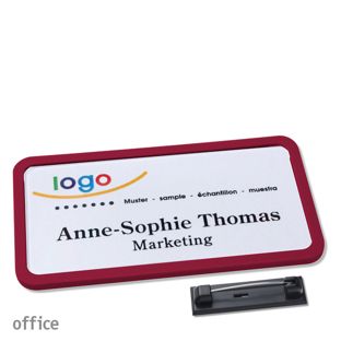 Namensschild mit Nadel OFFICE bordeauxviolett | 75 x 37 mm