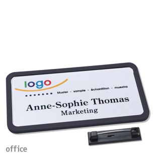 Namensschild mit Nadel OFFICE schwarz | 75 x 37 mm