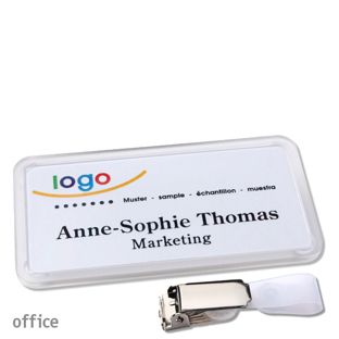 Namensschild mit Clip office Hängerclip | transparent | 75 x 37 mm