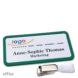Namensschild mit Clip office Hängerclip | grün | 75 x 37 mm