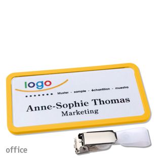 Namensschild mit Clip office Hängerclip | gelb | 75 x 37 mm