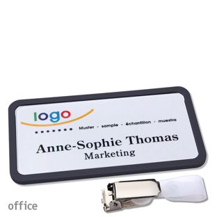 Namensschild mit Clip office Hängerclip | schwarz | 75 x 37 mm