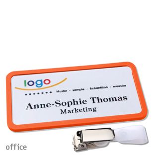 Namensschild mit Clip office Hängerclip | orange | 75 x 37 mm