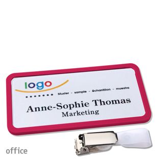 Namensschild mit Clip office Hängerclip | lila | 75 x 37 mm