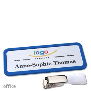 Namensschild mit Clip office Hängerclip | blau | 75 x 27 mm