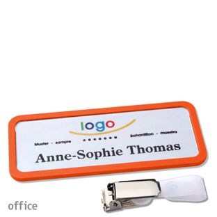 Namensschild mit Clip office Hängerclip | orange | 75 x 27 mm