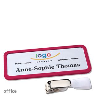 Namensschild mit Clip office Hängerclip | lila | 75 x 27 mm