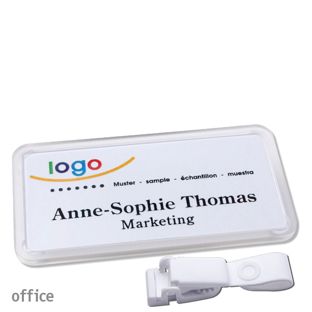 Namensschild mit Clip office Hängerclip metallfrei | transparent | 75 x 37 mm