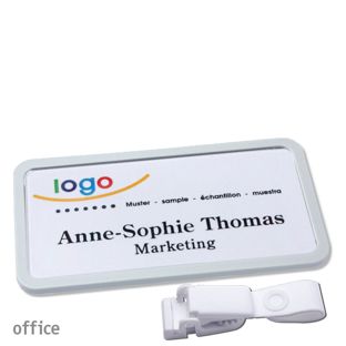 Namensschild mit Clip office Hängerclip metallfrei | hellgrau | 75 x 37 mm