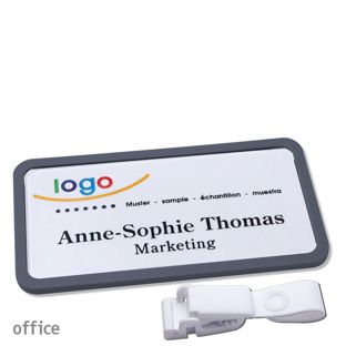 Namensschild mit Clip office Hängerclip metallfrei | anthrazit | 75 x 37 mm