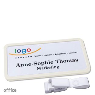 Namensschild mit Clip office Hängerclip metallfrei | weiß | 75 x 37 mm