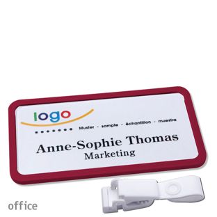Namensschild mit Clip office Hängerclip metallfrei | bordeauxviolett | 75 x 37 mm