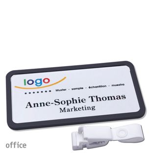 Namensschild mit Clip office Hängerclip metallfrei | schwarz | 75 x 37 mm