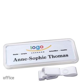 Namensschild mit Clip office Hängerclip metallfrei | transparent | 75 x 27 mm