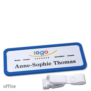 Namensschild mit Clip office Hängerclip metallfrei | blau | 75 x 27 mm
