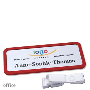 Namensschild mit Clip office Hängerclip metallfrei | rot | 75 x 27 mm