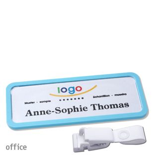 Namensschild mit Clip office Hängerclip metallfrei | pastellblau | 75 x 27 mm