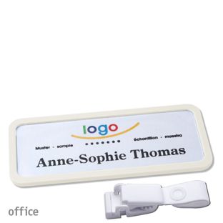 Namensschild mit Clip office Hängerclip metallfrei | weiß | 75 x 27 mm