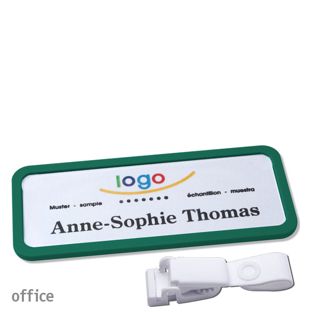 Namensschild mit Clip office Hängerclip metallfrei | grün | 75 x 27 mm