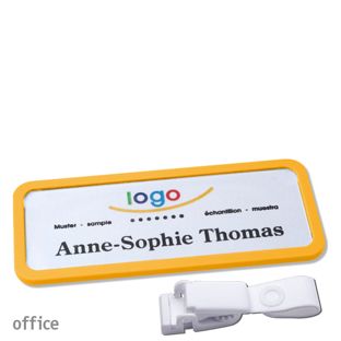Namensschild mit Clip office Hängerclip metallfrei | gelb | 75 x 27 mm