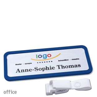 Namensschild mit Clip office Hängerclip metallfrei | dunkelblau | 75 x 27 mm