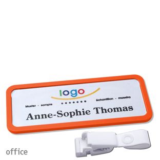Namensschild mit Clip office Hängerclip metallfrei | orange | 75 x 27 mm