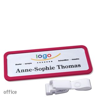 Namensschild mit Clip office Hängerclip metallfrei | lila | 75 x 27 mm