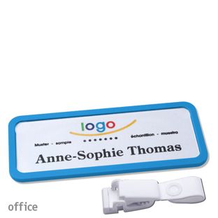 Namensschild mit Clip office Hängerclip metallfrei | mittelblau | 75 x 27 mm