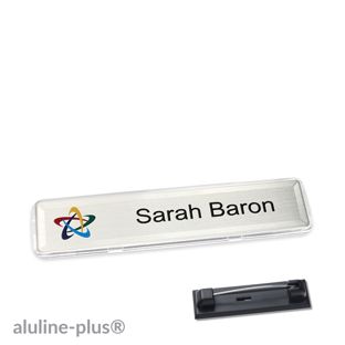 Namensschild mit Nadel aluline-plus® silber | 68 x 15,75 mm