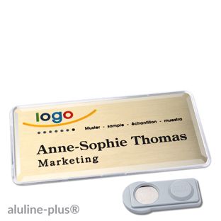 Namensschilder aluline-plus®, magnetisch smag® Magnet | gold | 76 x 38 mm