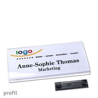 Namensschild mit Nadel PROFIL 75 x 37 mm