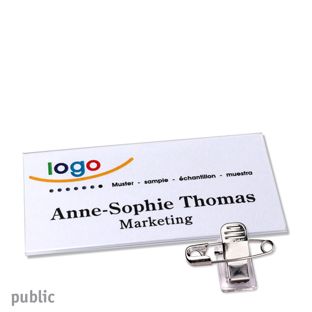 Namensschild mit Klammer public 75 x 37 mm 