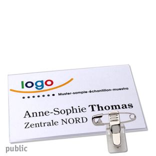 Namensschild mit Klammer public 85 x 54 mm 