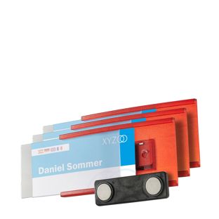 Namensschilder MEET, magnetisch transluzent, rot